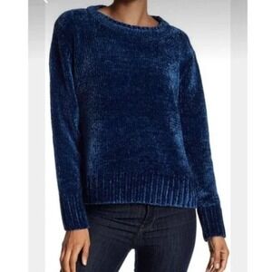 Orvis Chenille Womens L Blue Pullover Sweater Very Soft Stretch Cozy Long Sleeve